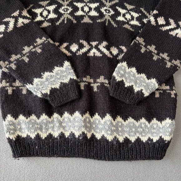 Vintage Hand Knit Wool Fair Isle Sweater Extra Thick Size L/XL Nepal Made Nordic - Picture 3 of 14